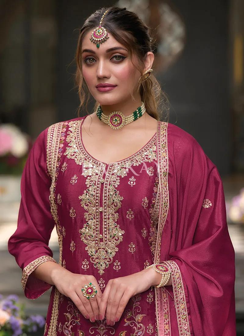 Cherry Red Traditional Palazzo Suit