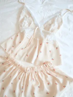 Cherry Satin Cami Short Pajamas Set