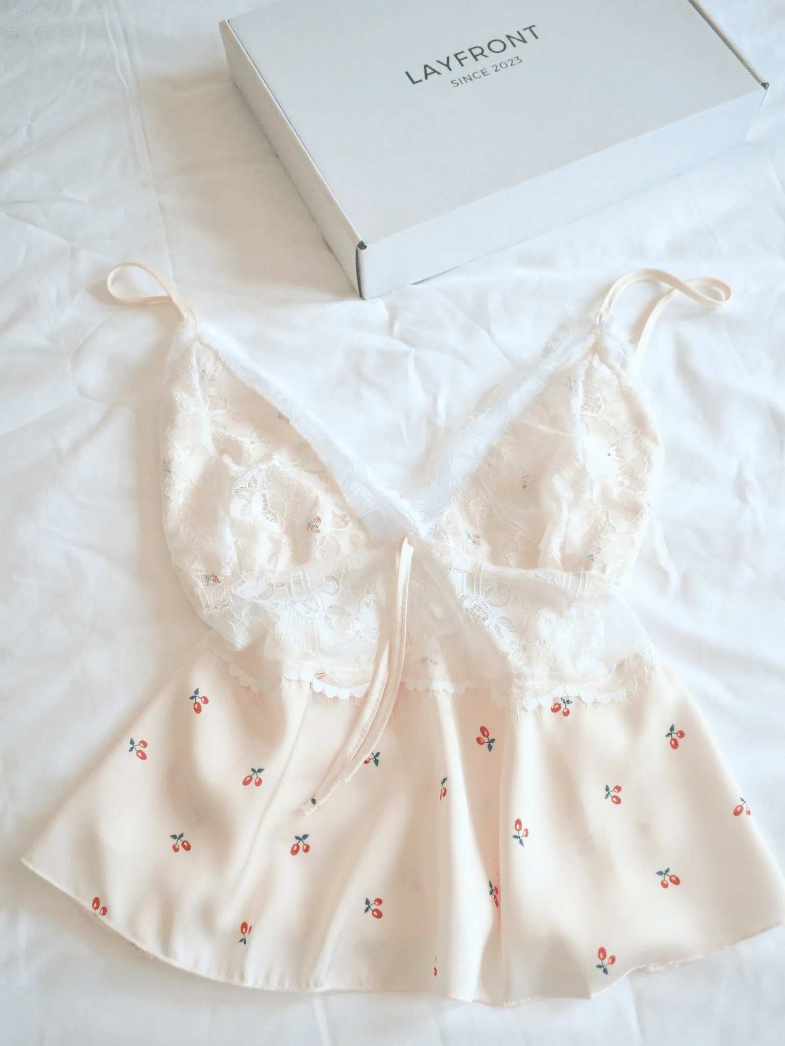 Cherry Satin Cami Short Pajamas Set