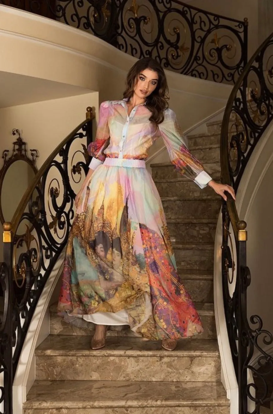 Chiffon Blouse And Maxi Skirt Set