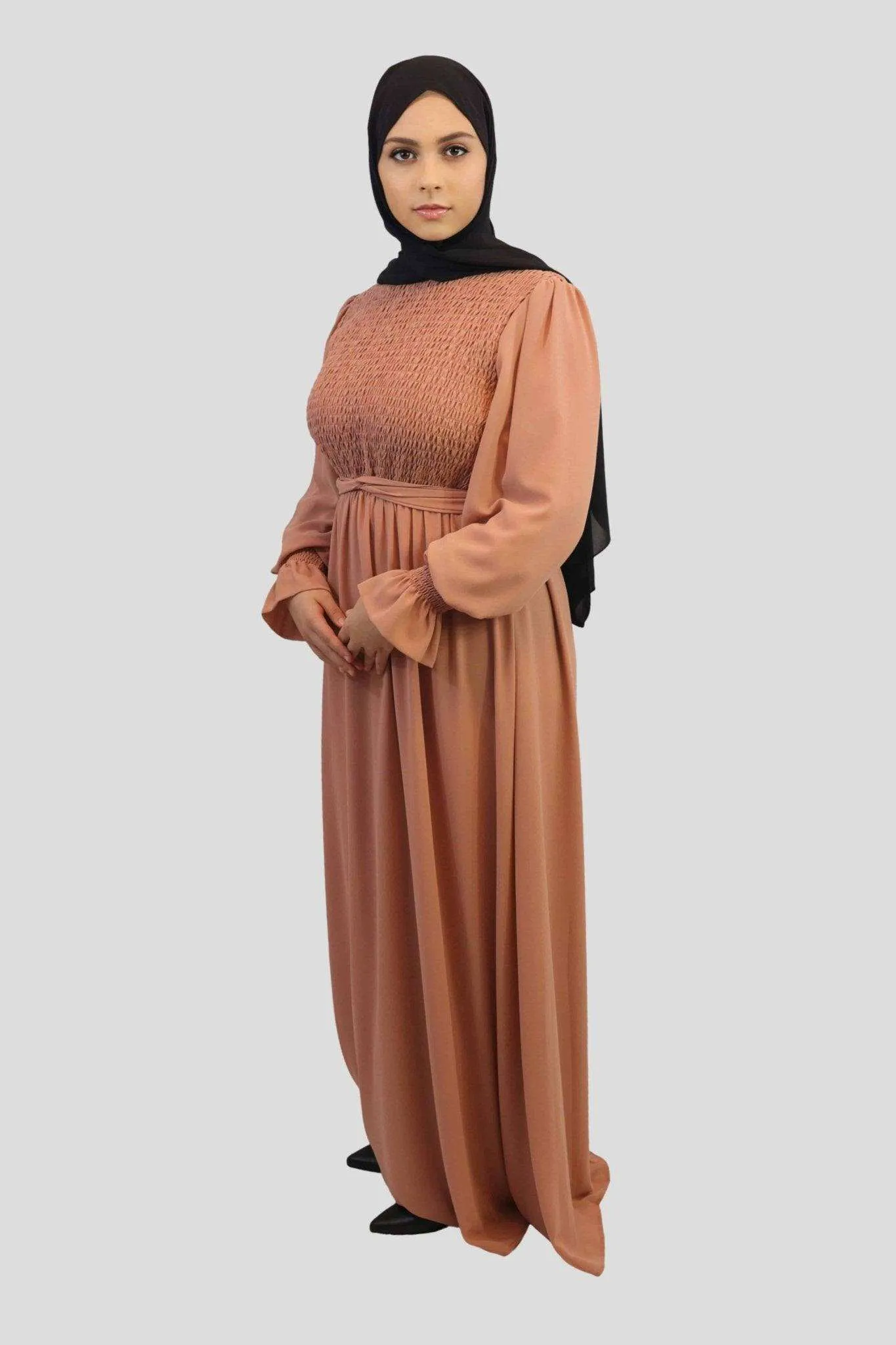 Chiffon Fully Lined Smocked Maxi Dress- Ameera