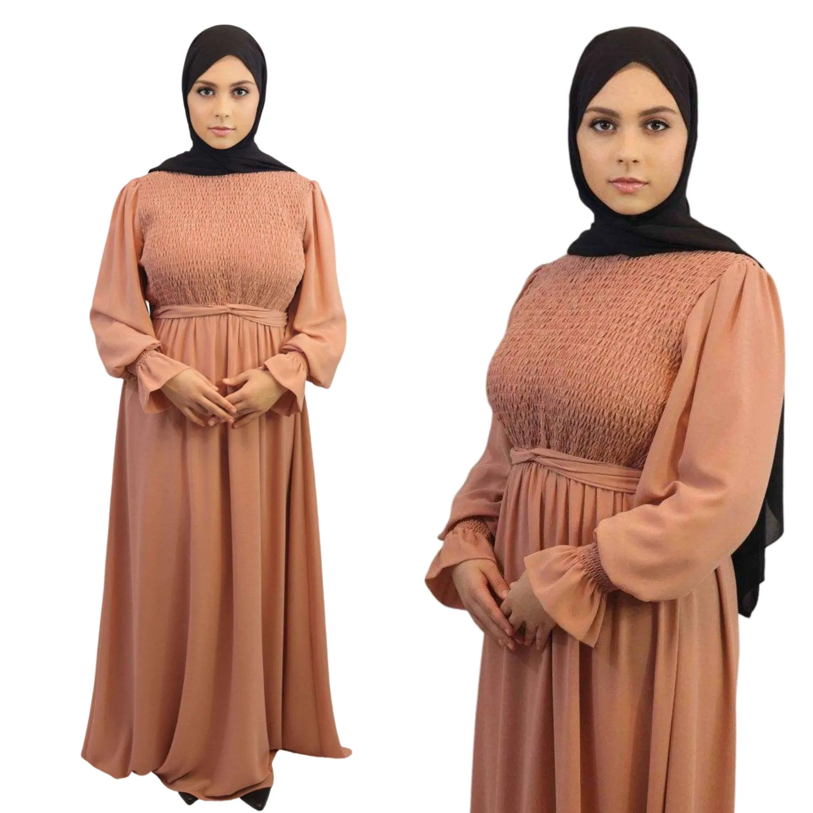 Chiffon Fully Lined Smocked Maxi Dress- Ameera
