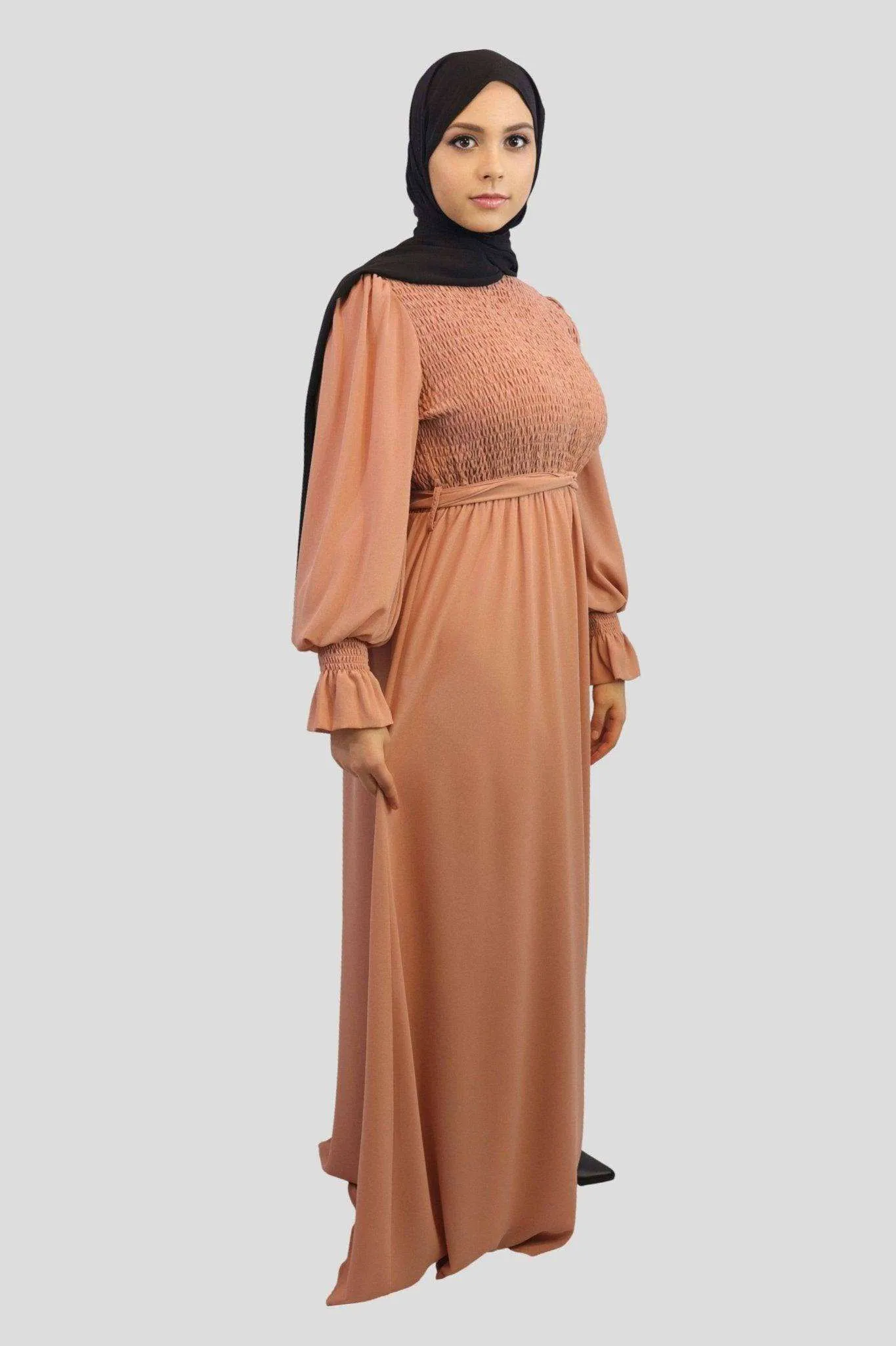 Chiffon Fully Lined Smocked Maxi Dress- Ameera