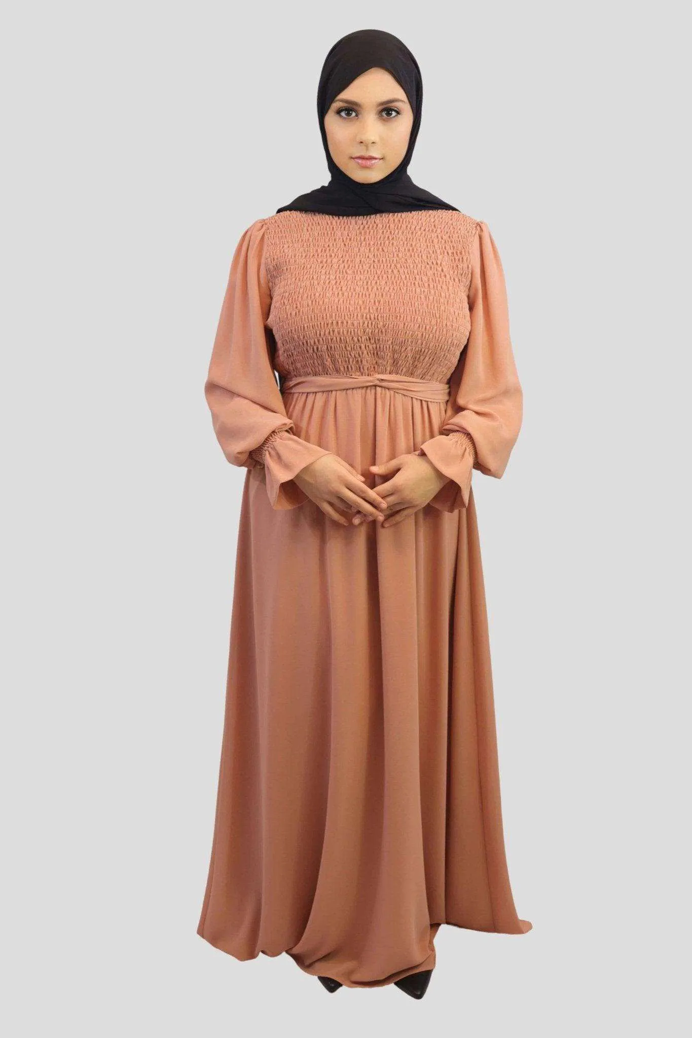 Chiffon Fully Lined Smocked Maxi Dress- Ameera