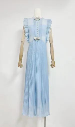 Chiffon Ruffled Maxi Dress in blue