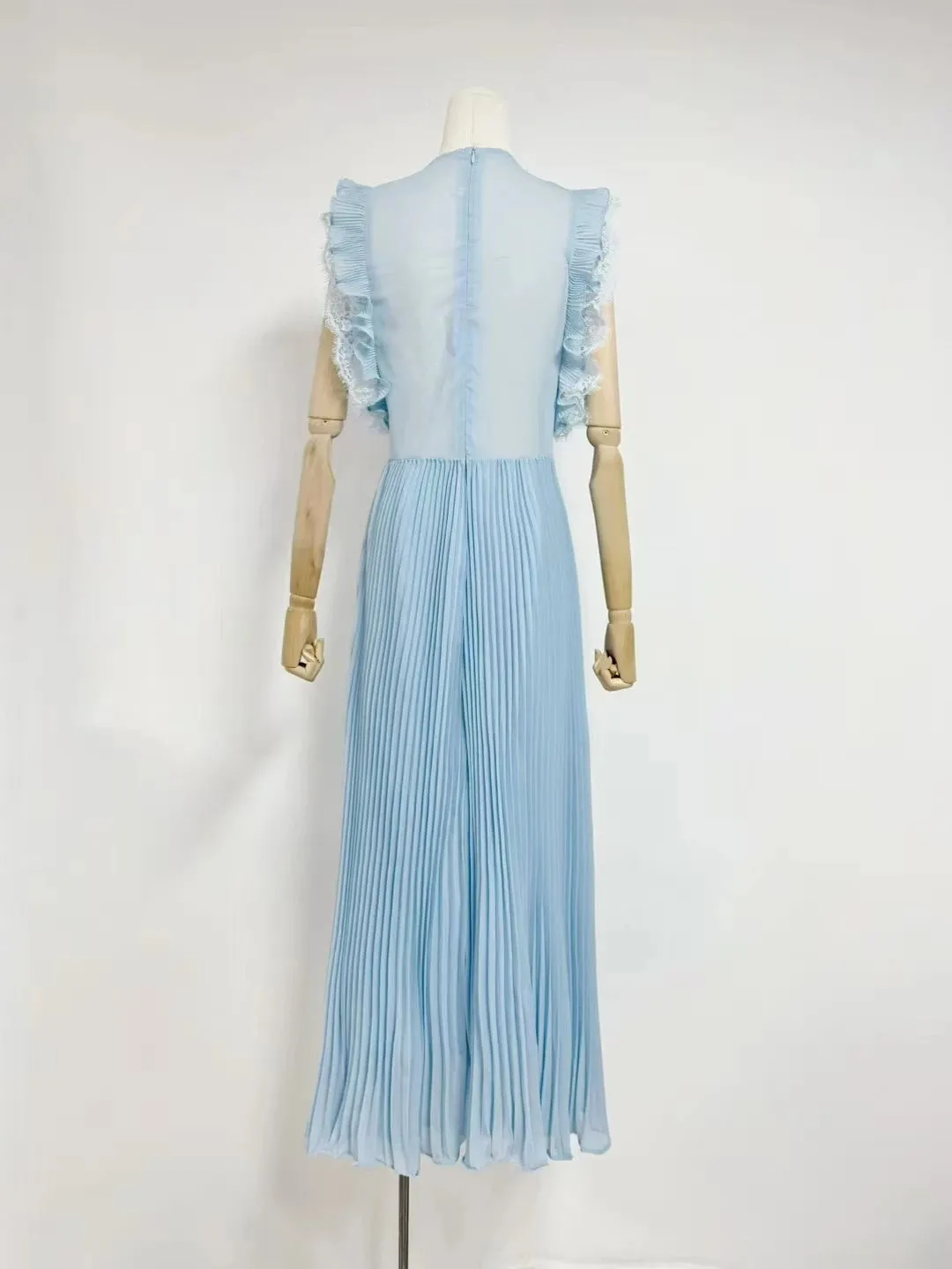 Chiffon Ruffled Maxi Dress in blue