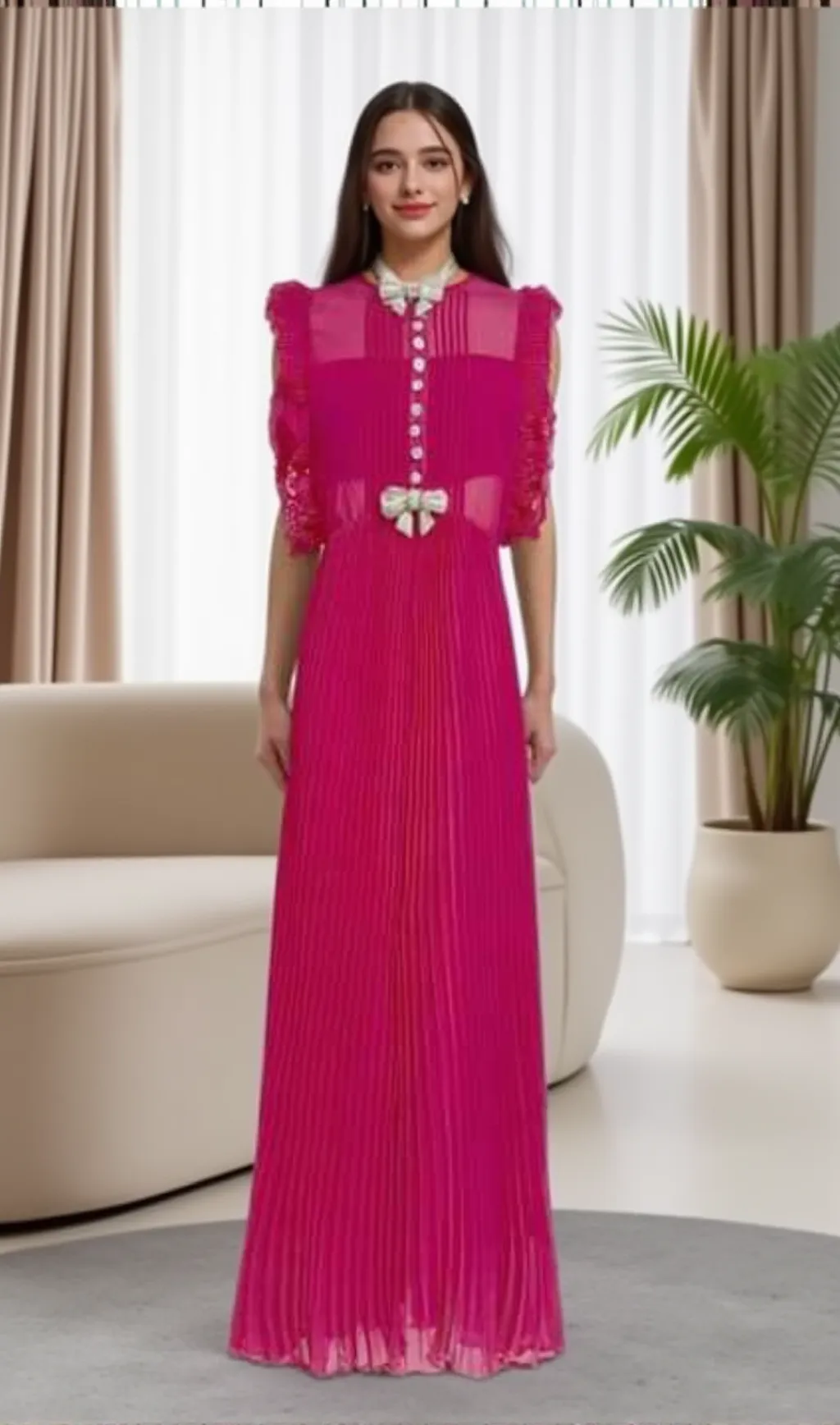 Chiffon Ruffled Maxi Dress in red