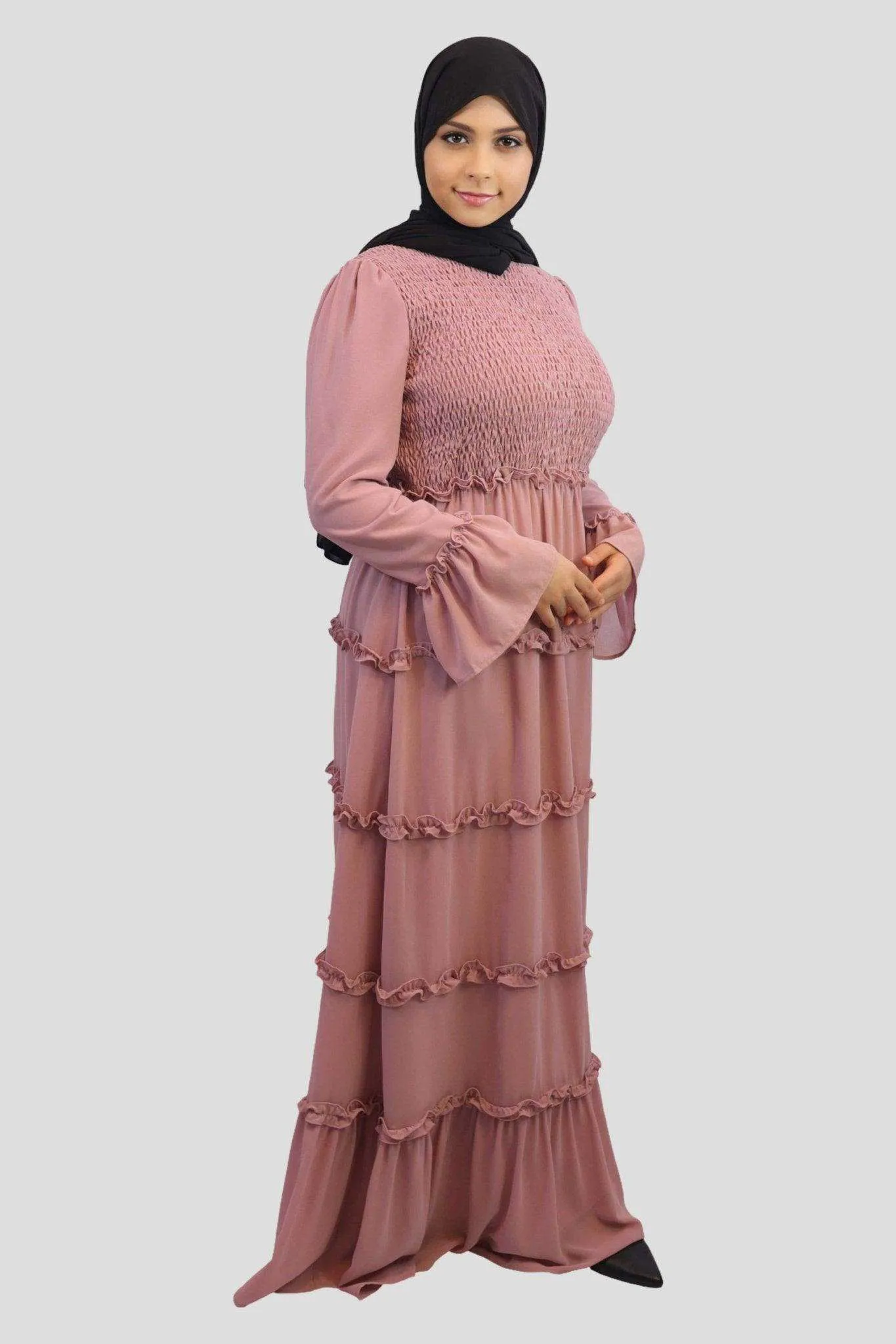 Chiffon Smocked Fully Lined Maxi Dress- Malikah