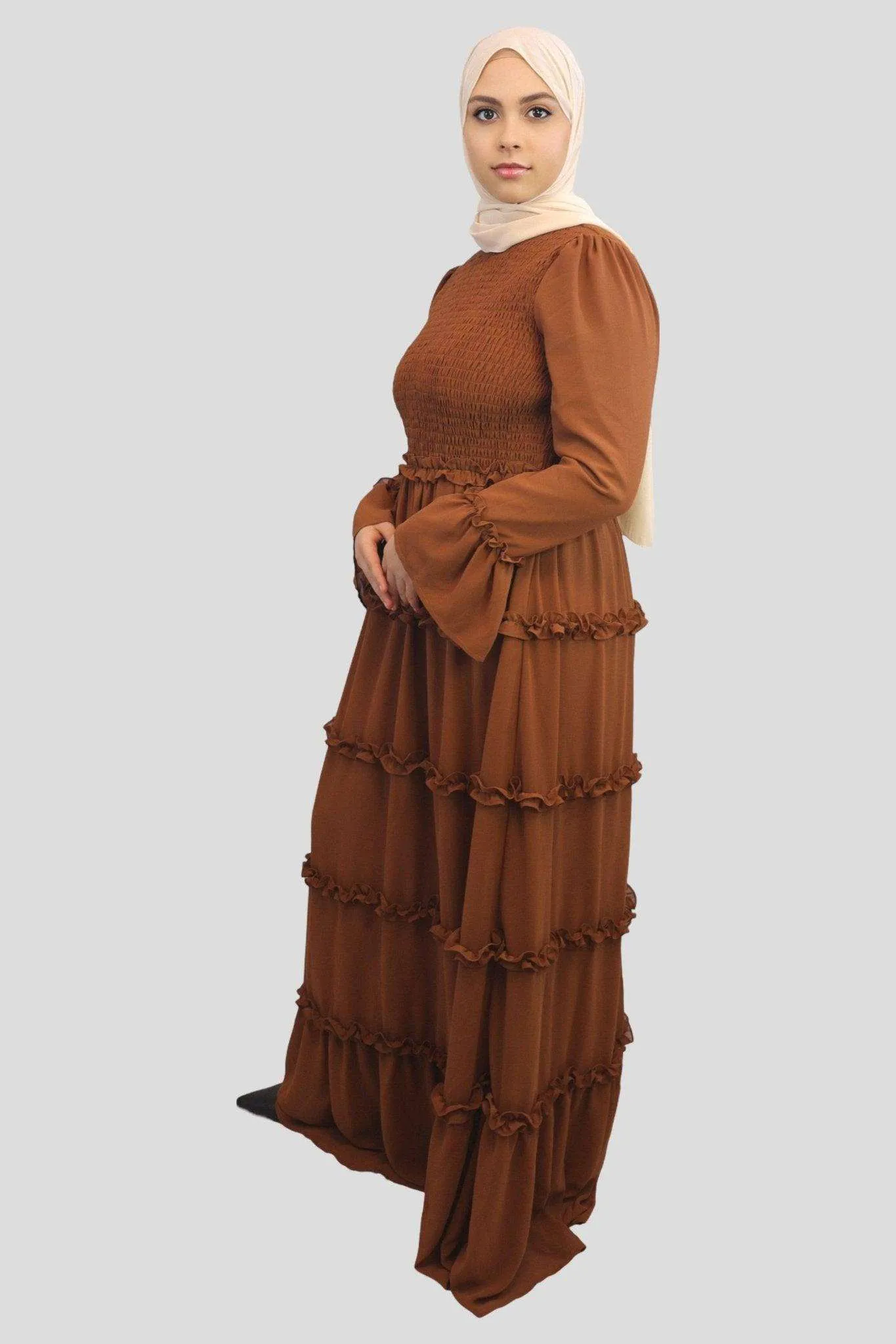 Chiffon Smocked Fully Lined Maxi Dress- Malikah