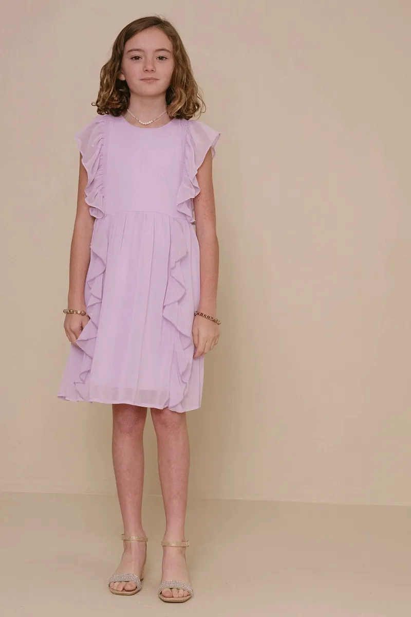 Chiffon Waterfall Ruffled Dress