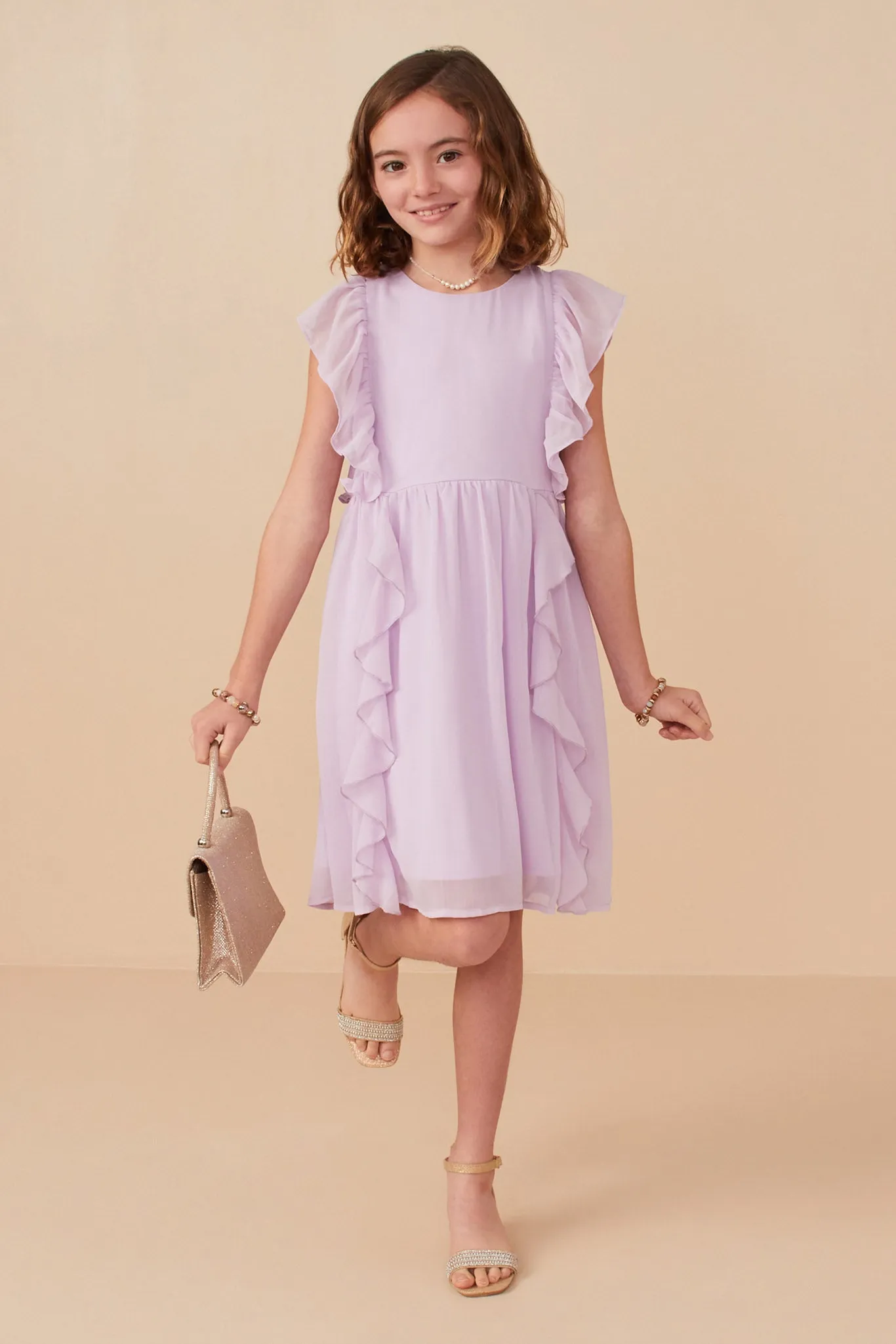 Chiffon Waterfall Ruffled Dress