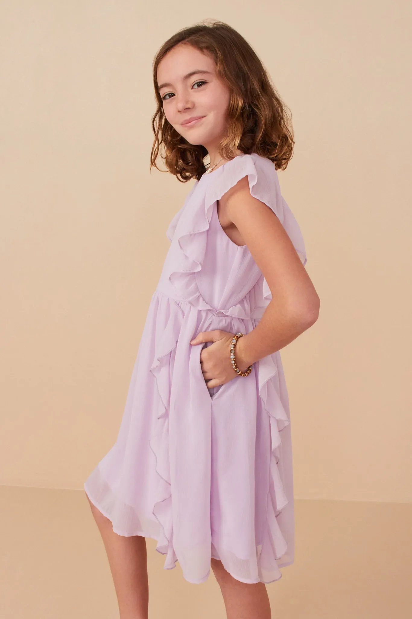 Chiffon Waterfall Ruffled Dress