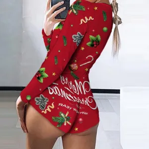 Christmas Tree Print Long Sleeve Romper
