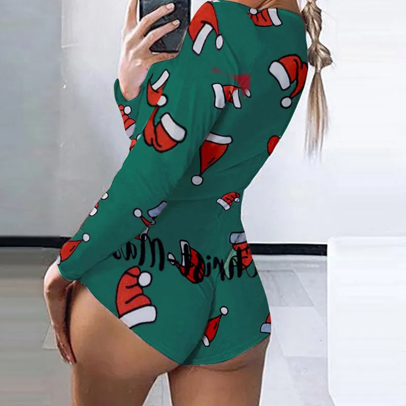 Christmas Tree Print Long Sleeve Romper