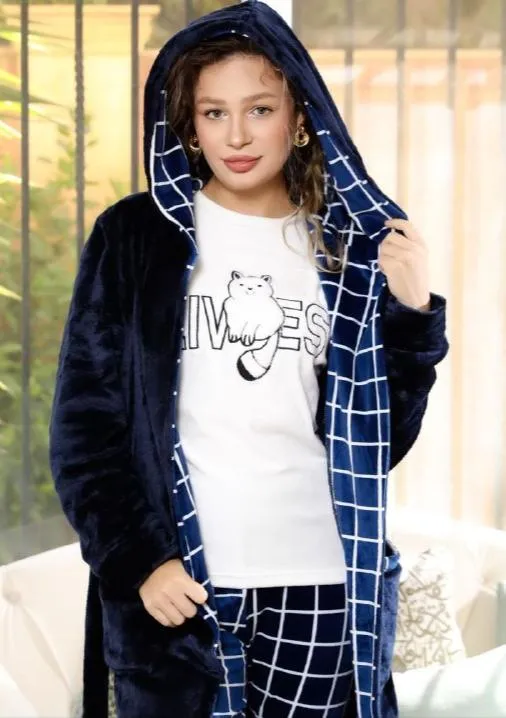 Chtouri women's pajamas, 3 pieces, T-shirt   pants   short robe