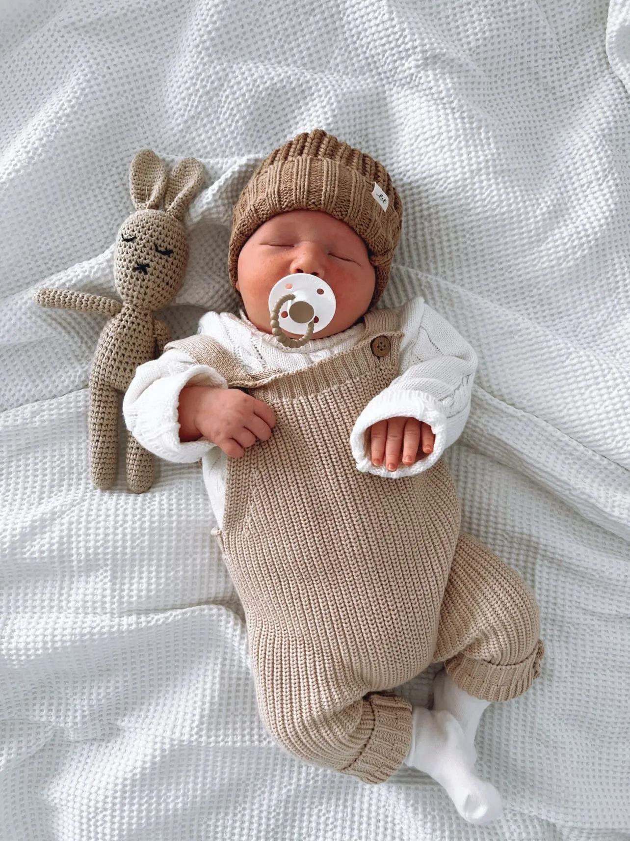 Chunky Knit Overalls - Beige