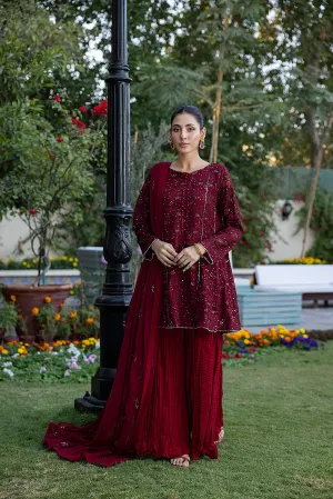 Classic Moroon Embroidered stitched 3-piece