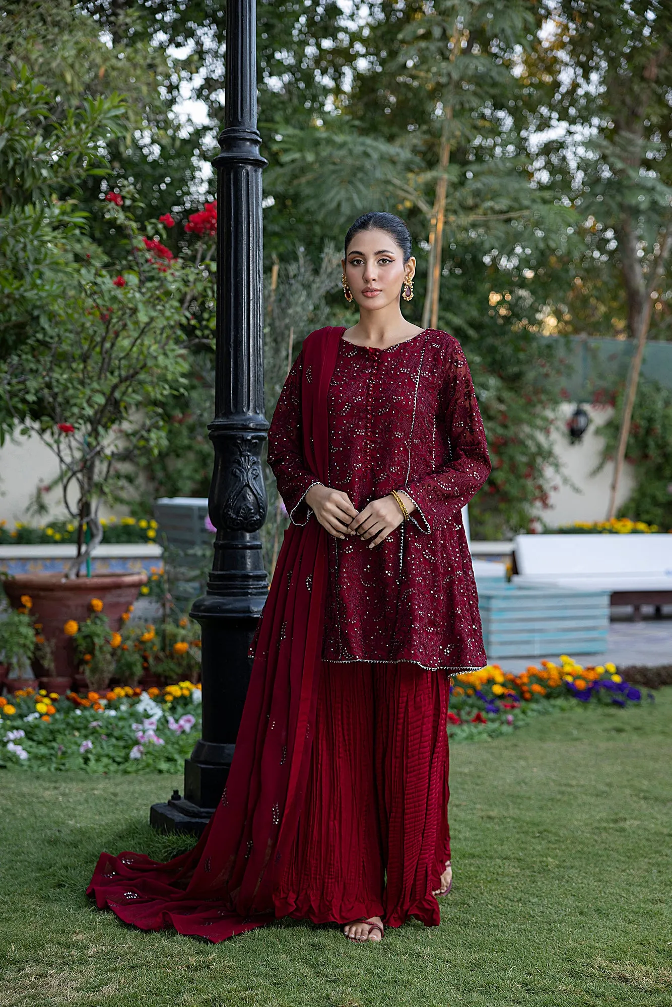 Classic Moroon Embroidered stitched 3-piece