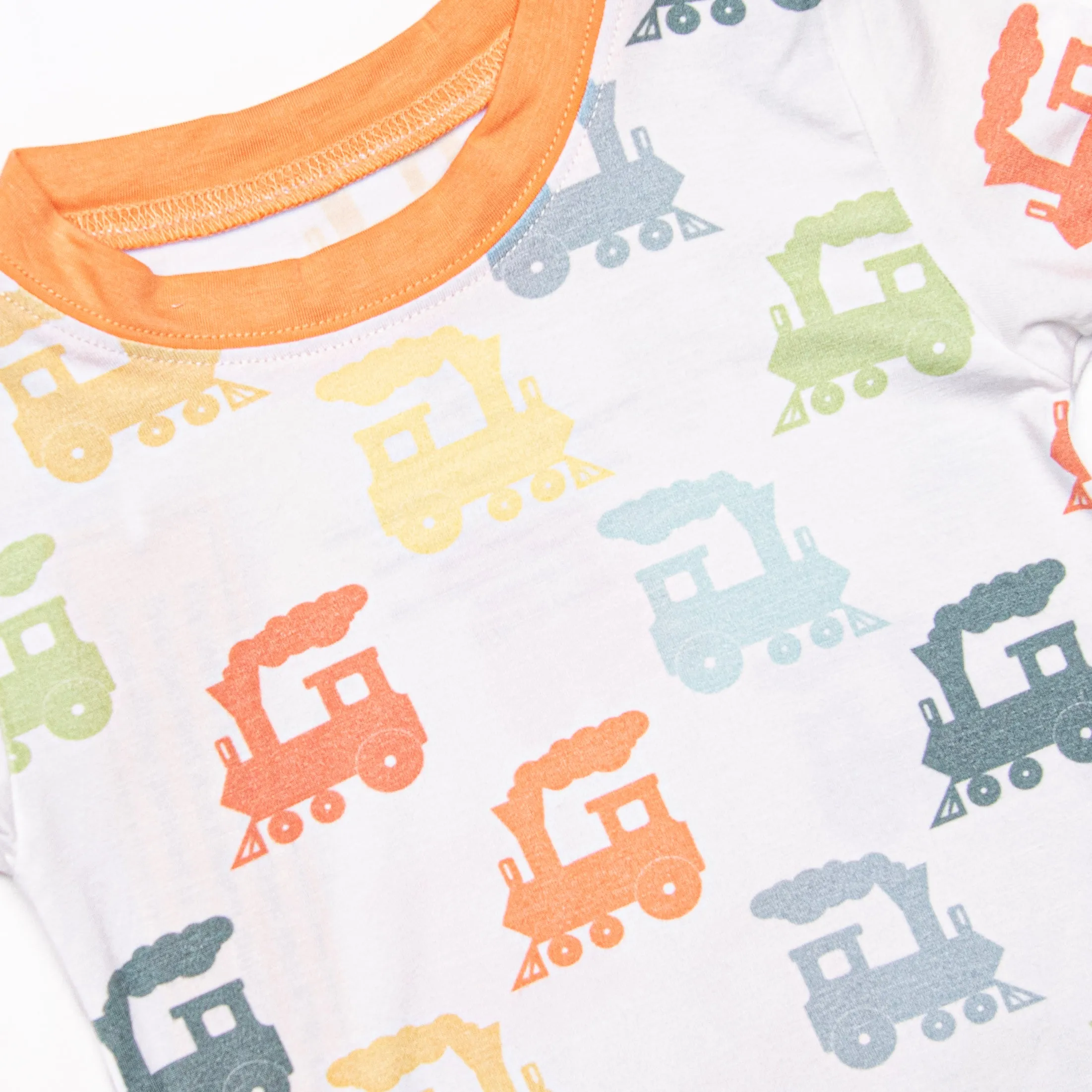 Colorful Caboose Bamboo Pajama Short Set, Orange