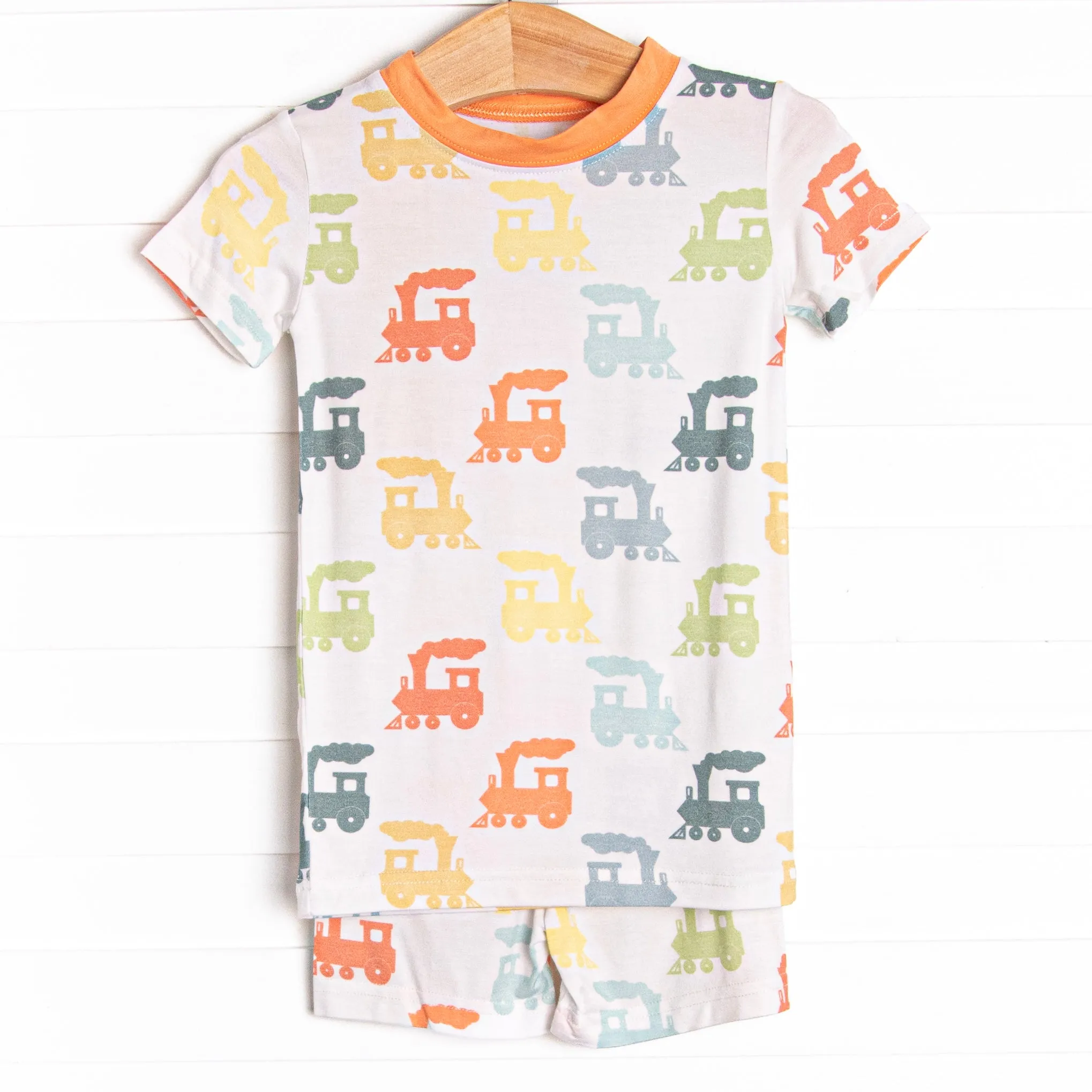 Colorful Caboose Bamboo Pajama Short Set, Orange