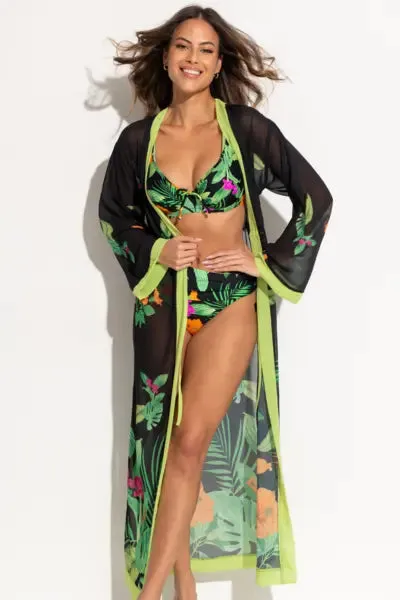 Colour Block Maxi Chiffon Kimono In Tropical  - Pour Moi
