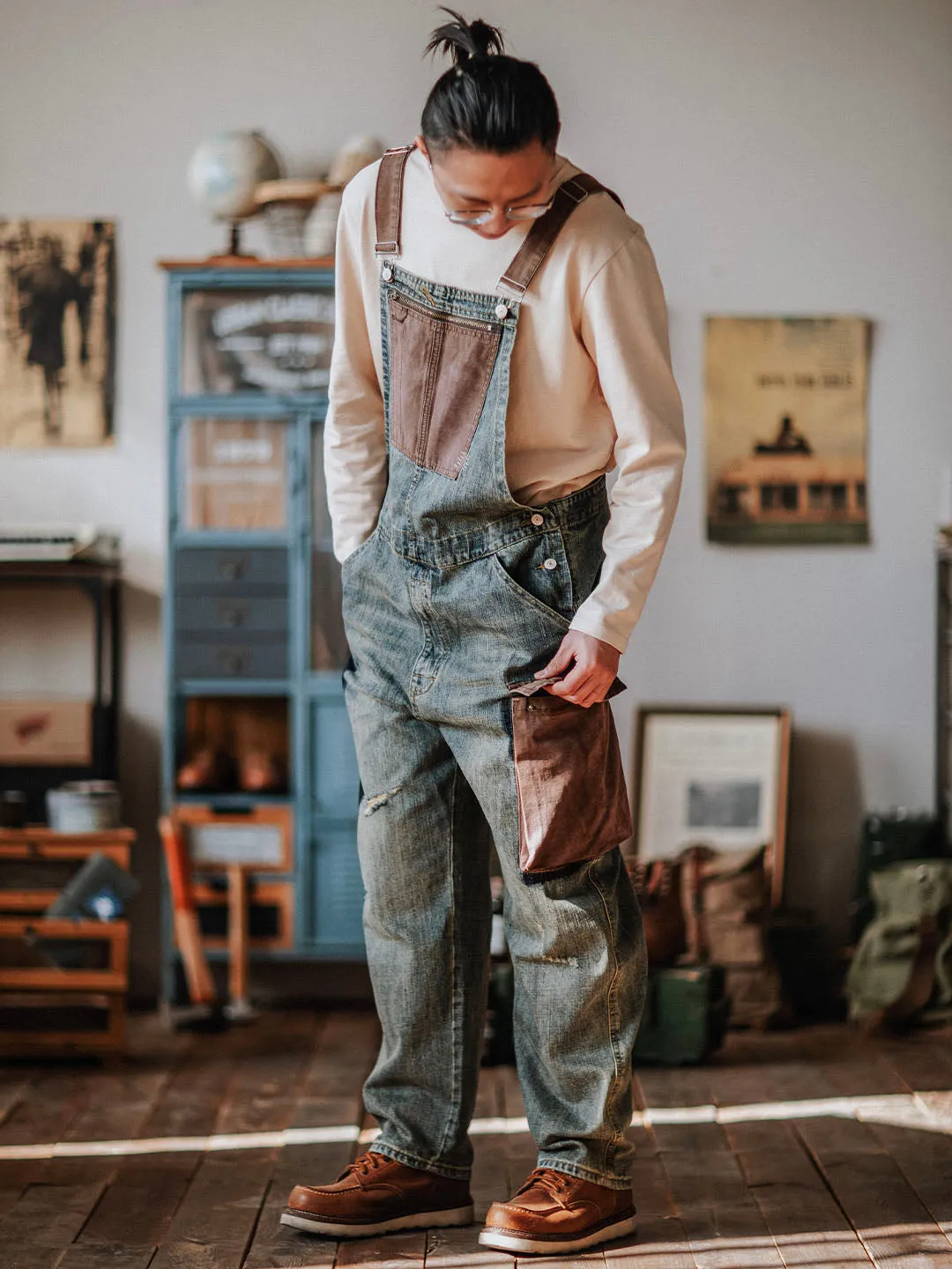 Contrast Denim Overalls