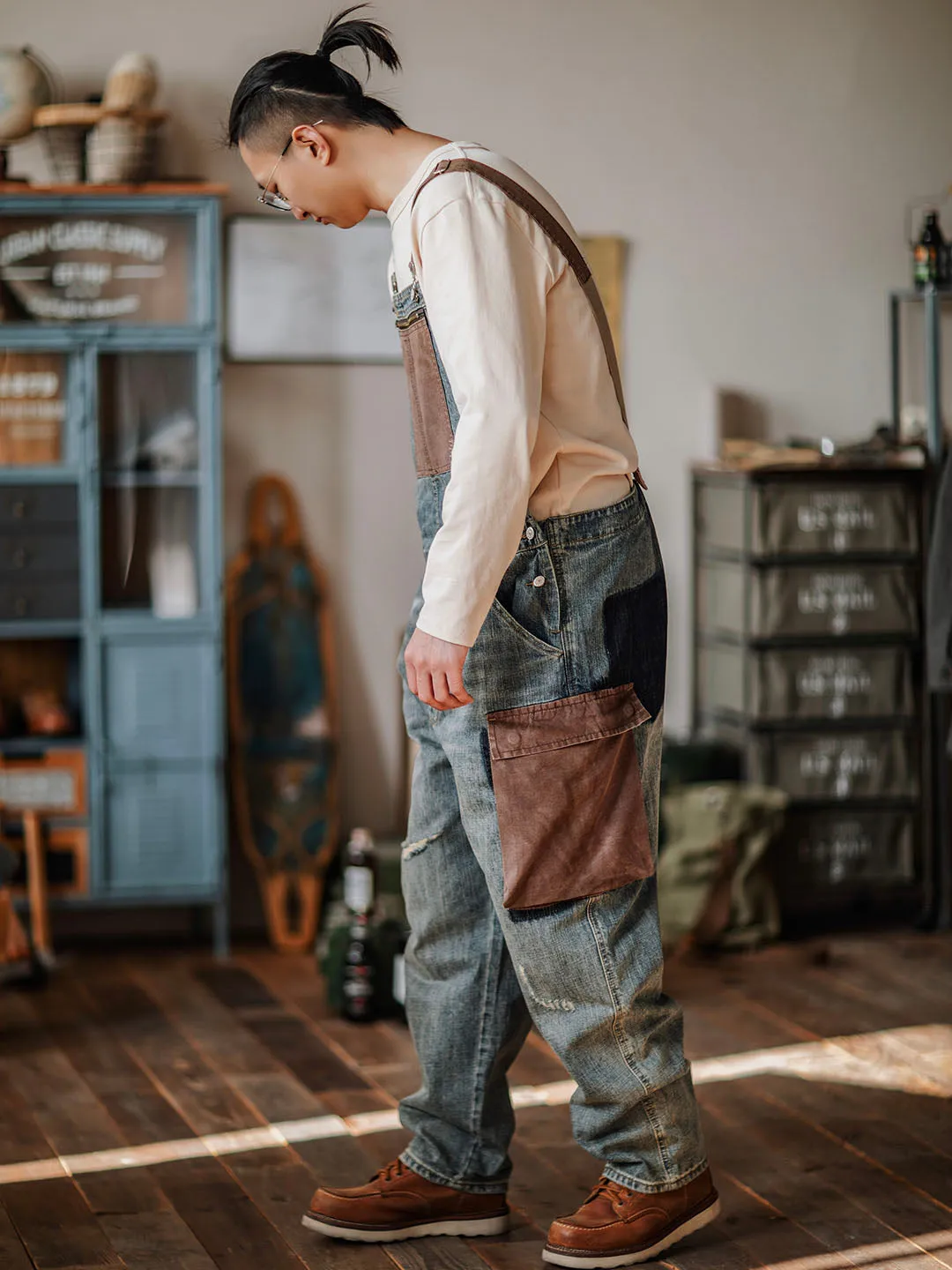 Contrast Denim Overalls