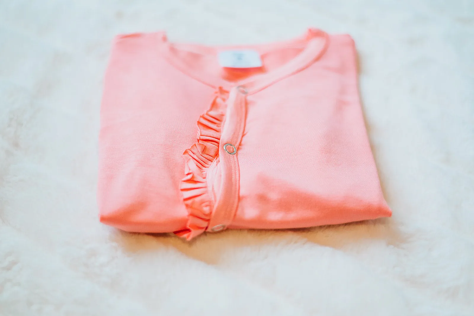 Coral Bamboo Mitten Cuffed Footed Onesie Pajamas / Bamboo Stretch Sleeper
