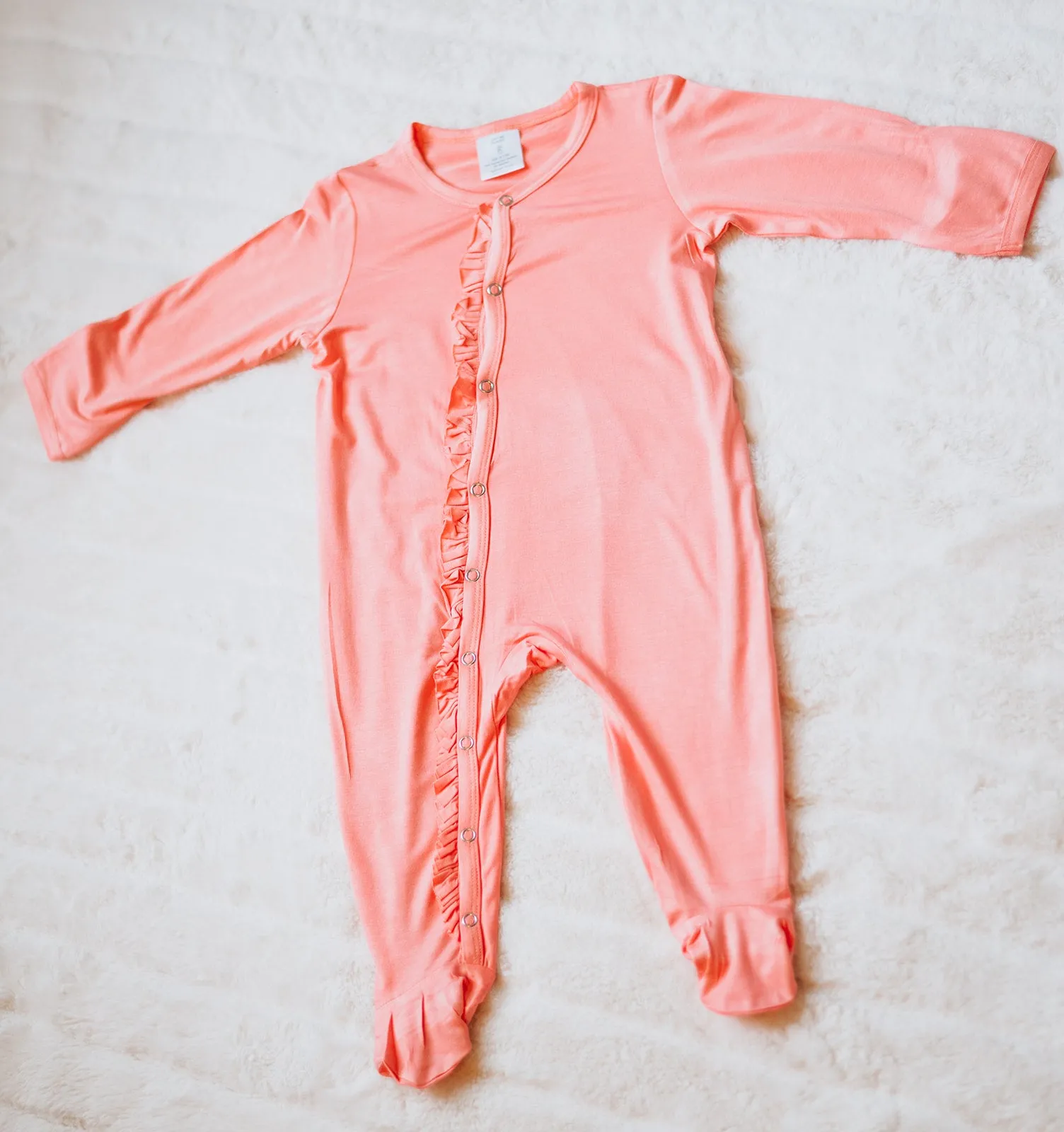 Coral Bamboo Mitten Cuffed Footed Onesie Pajamas / Bamboo Stretch Sleeper