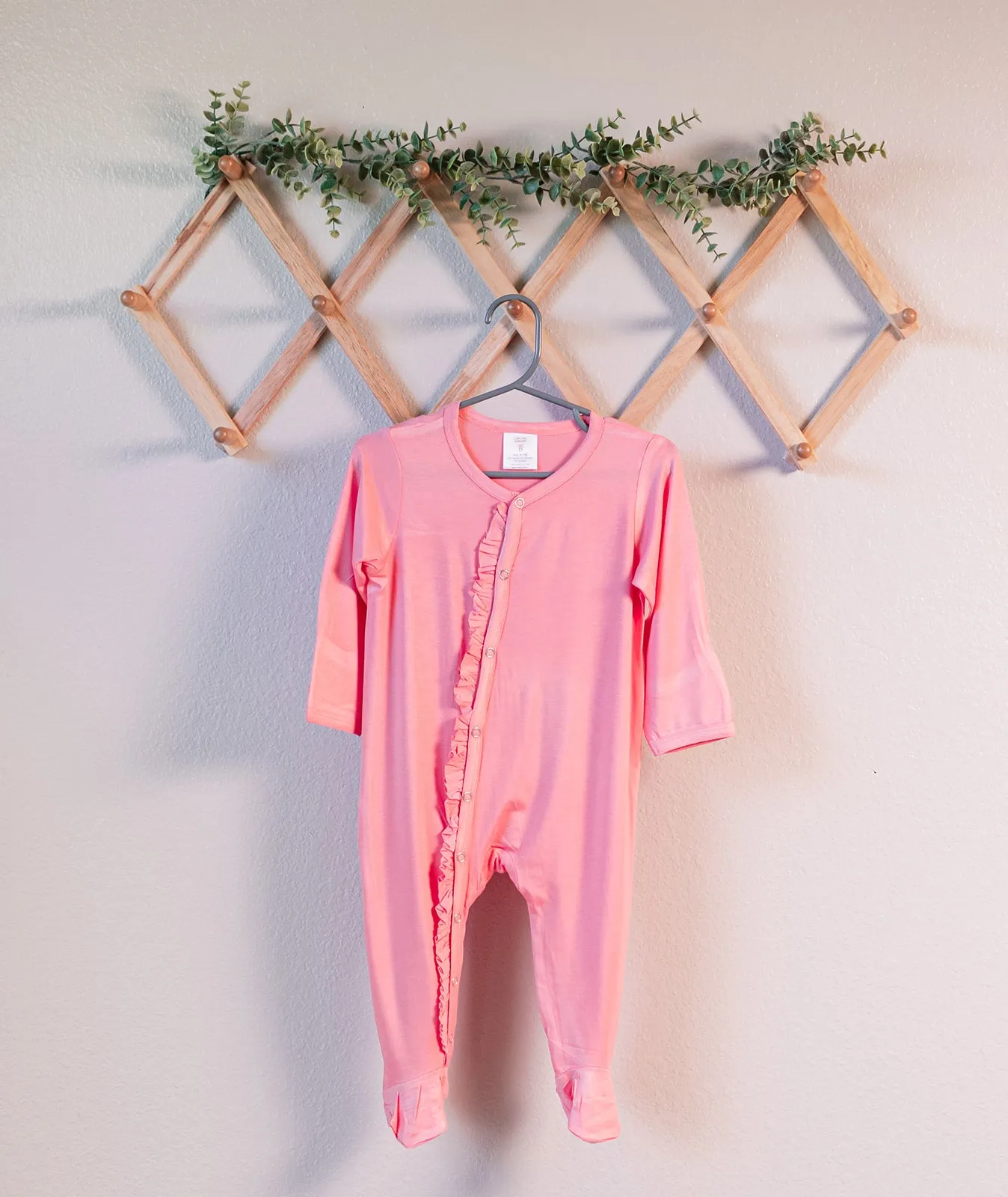 Coral Bamboo Mitten Cuffed Footed Onesie Pajamas / Bamboo Stretch Sleeper