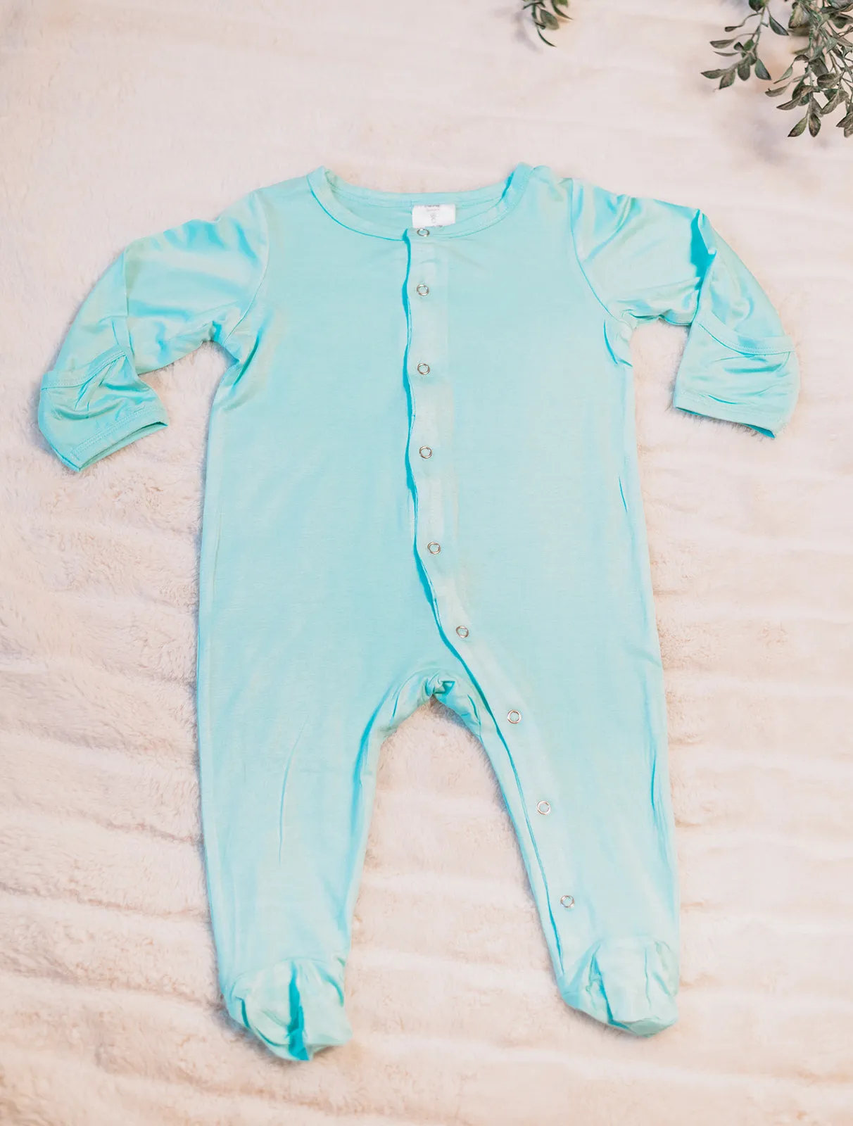 Coral Bamboo Mitten Cuffed Footed Onesie Pajamas / Bamboo Stretch Sleeper