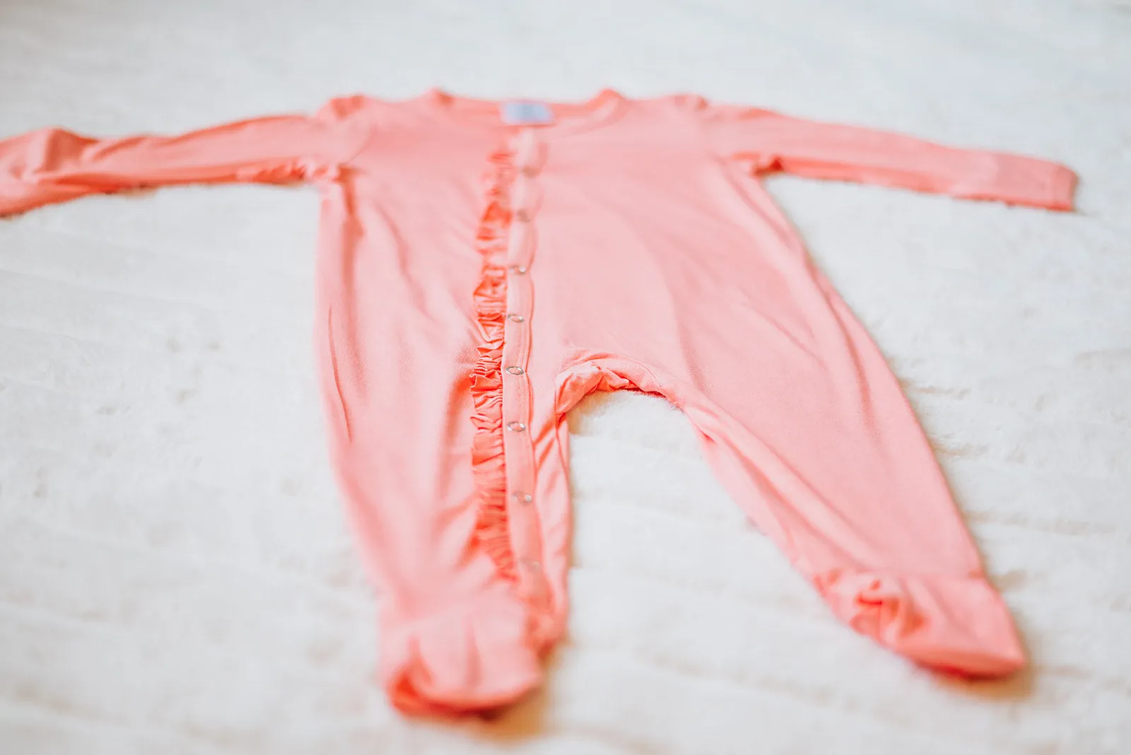Coral Bamboo Mitten Cuffed Footed Onesie Pajamas / Bamboo Stretch Sleeper