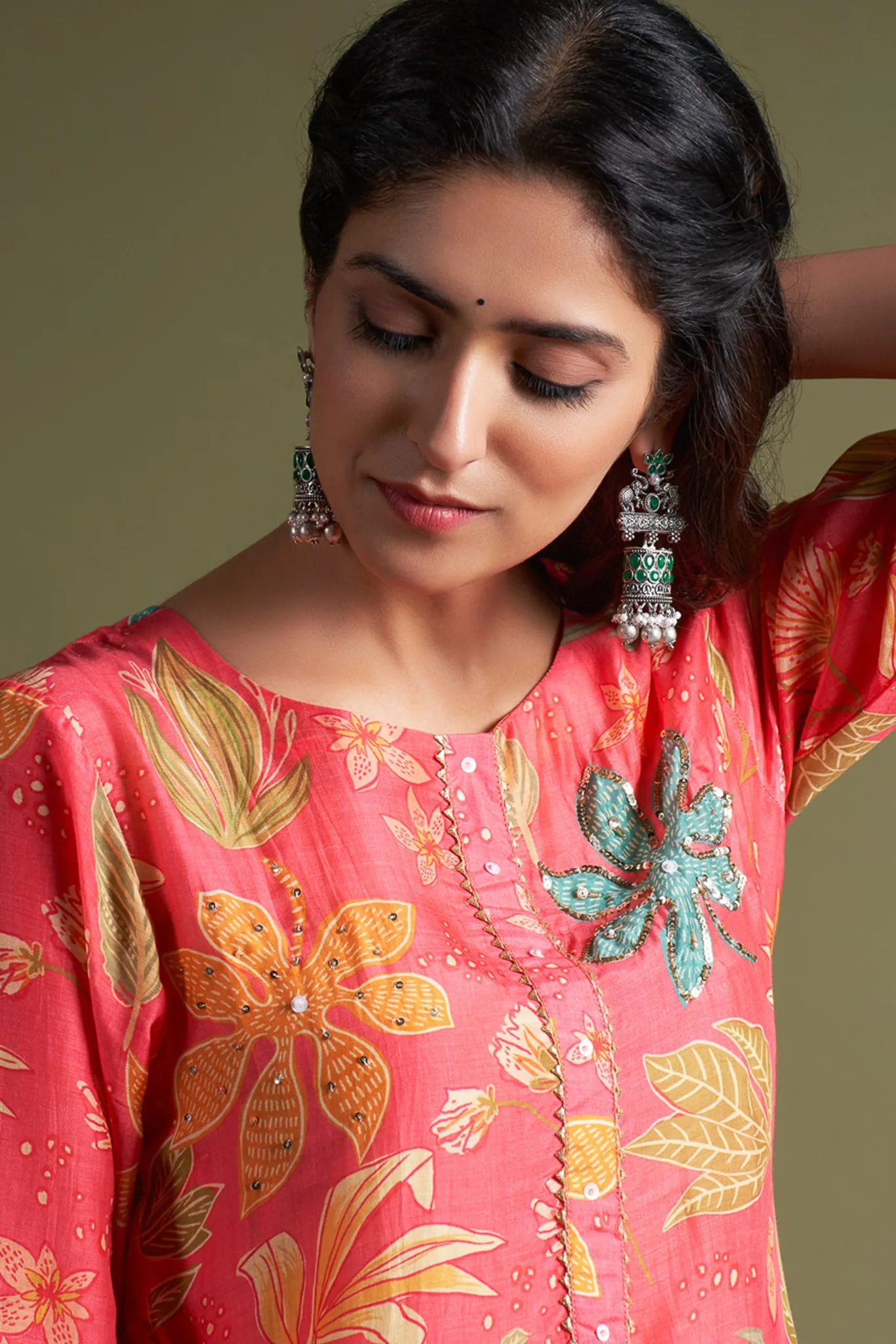 Corel Kurta Set with Sequence and Cutdana Work