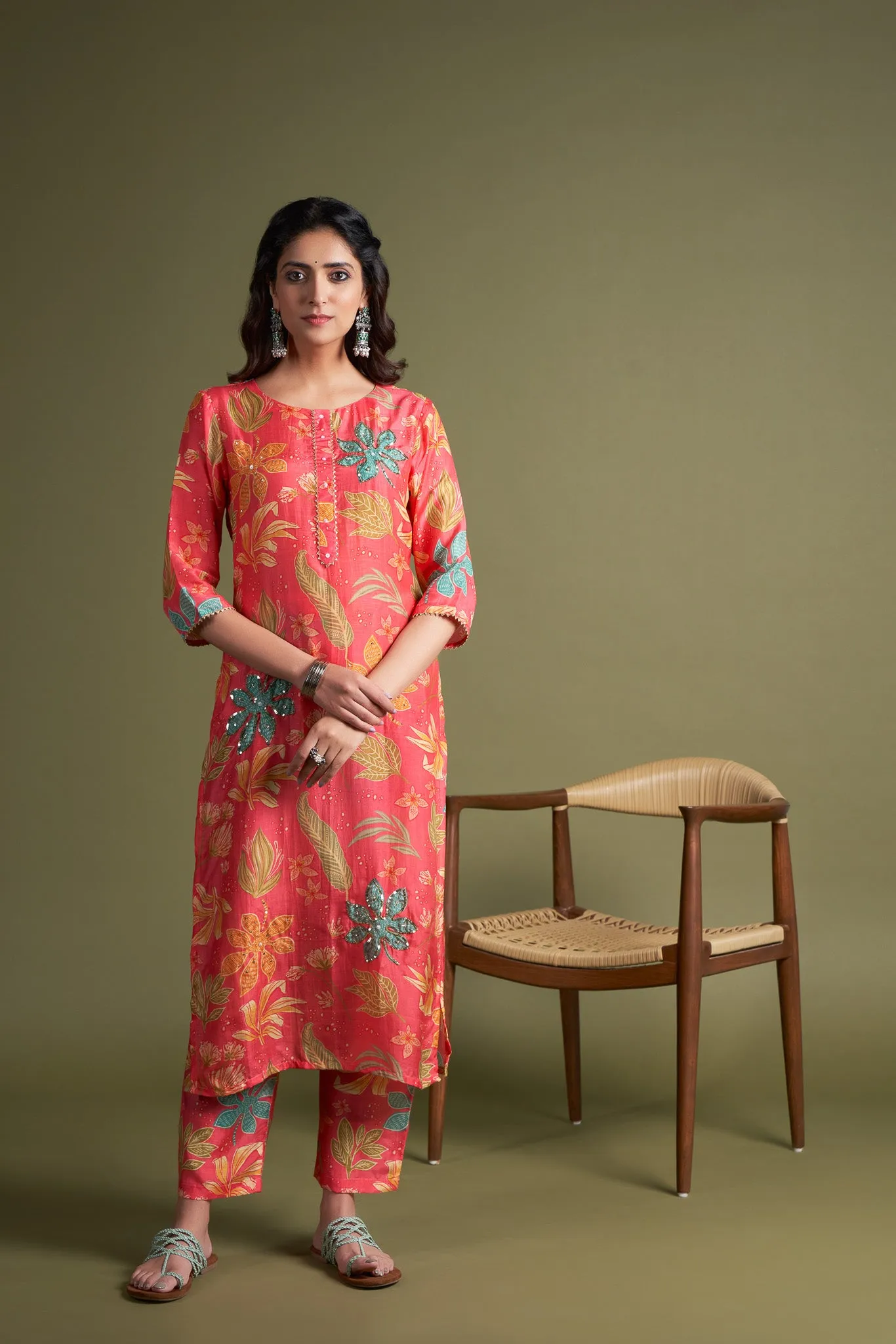 Corel Kurta Set with Sequence and Cutdana Work