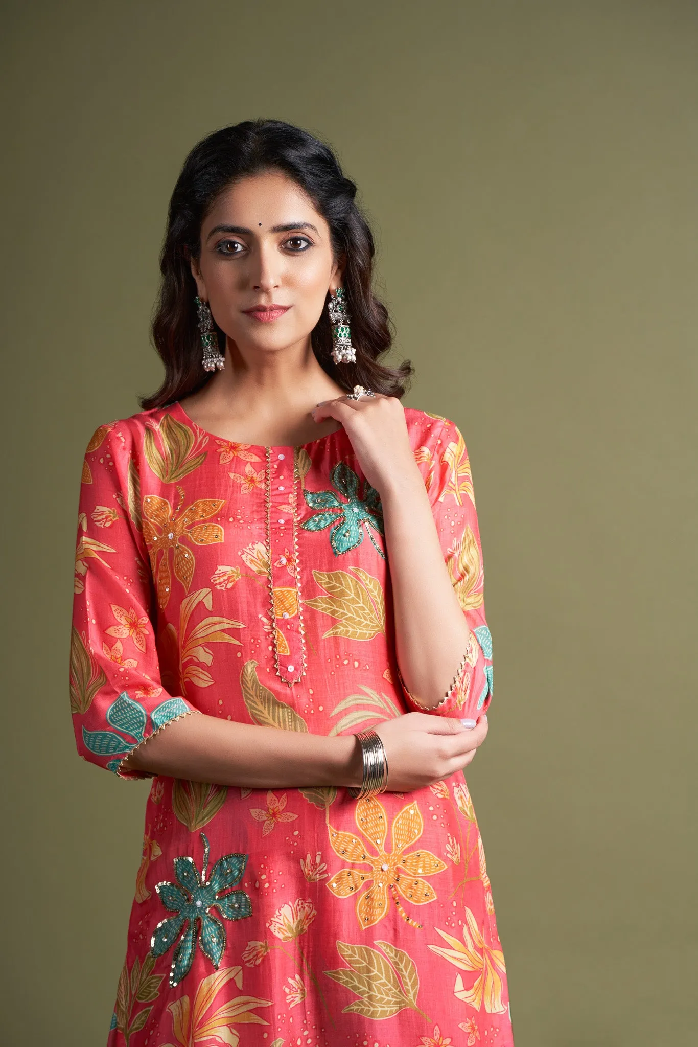 Corel Kurta Set with Sequence and Cutdana Work