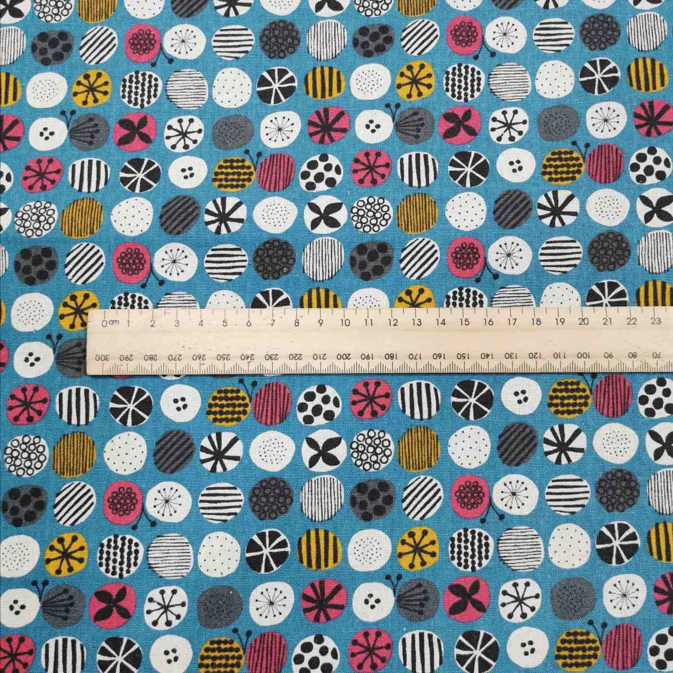 Cosmo Linen Cotton Canvas, Nordic Forest, Circles