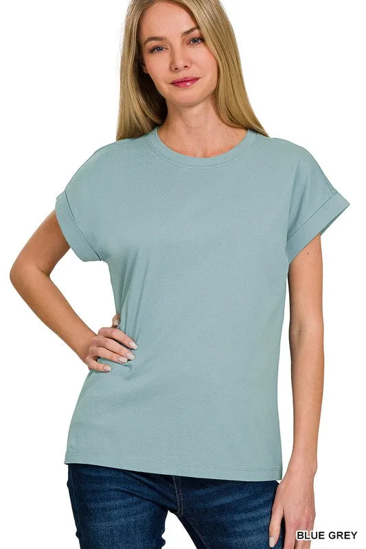COTTON FOLDED SLEEVE T-SHIRT