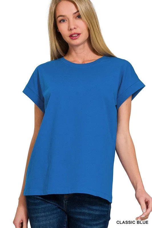 COTTON FOLDED SLEEVE T-SHIRT
