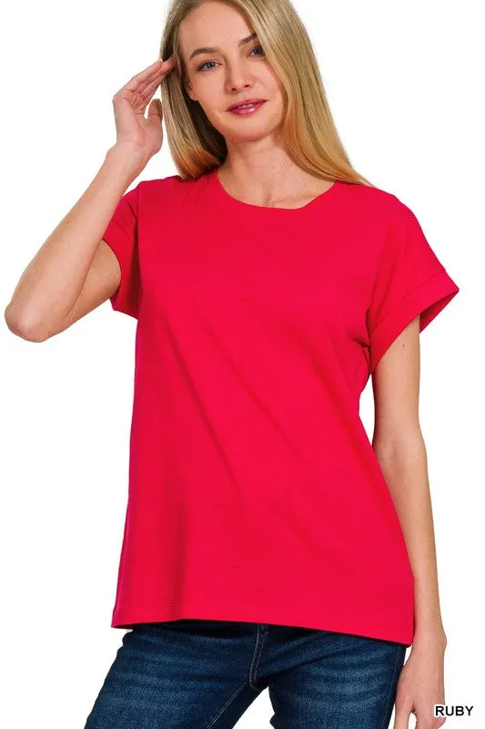 COTTON FOLDED SLEEVE T-SHIRT