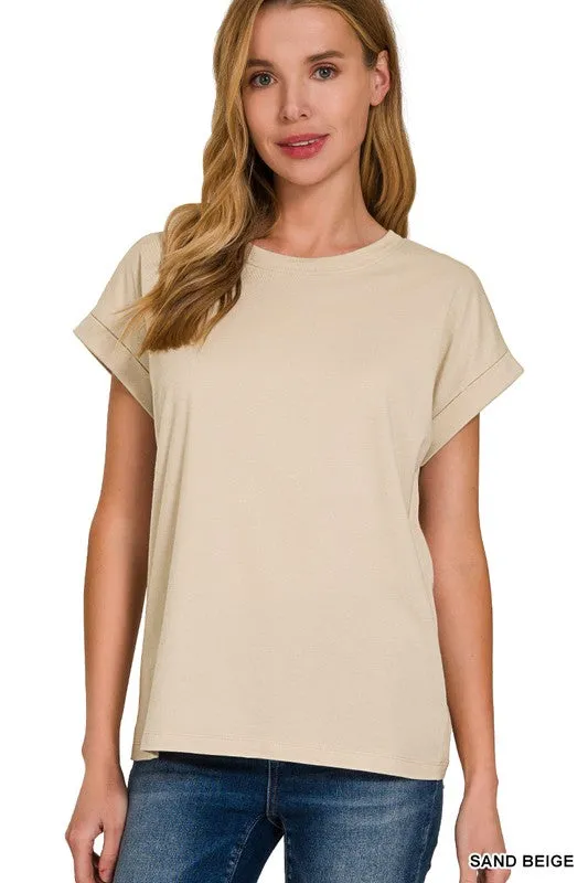 COTTON FOLDED SLEEVE T-SHIRT
