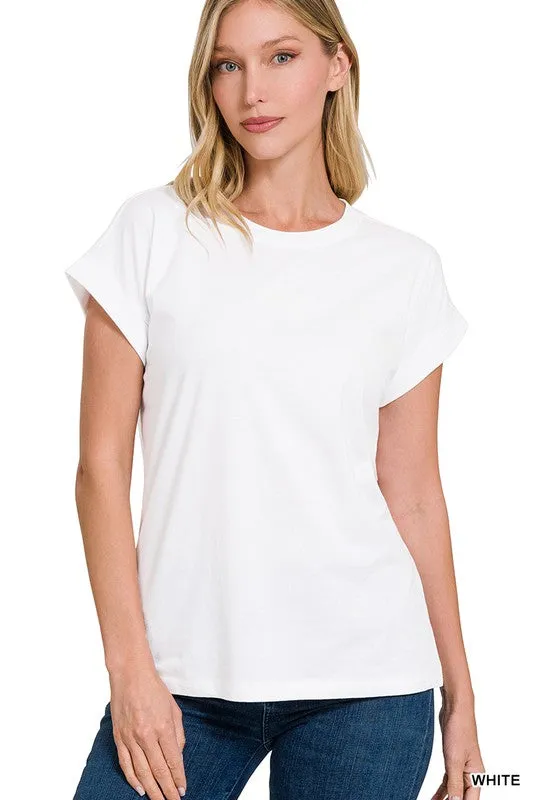 COTTON FOLDED SLEEVE T-SHIRT