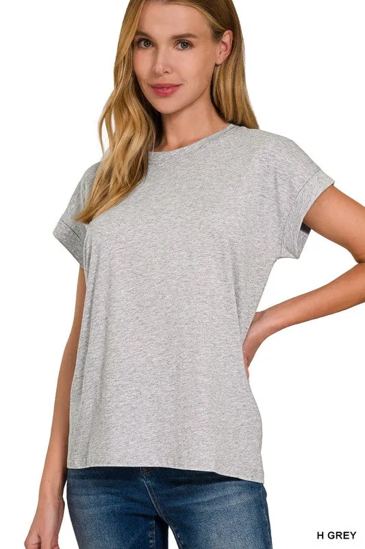 COTTON FOLDED SLEEVE T-SHIRT