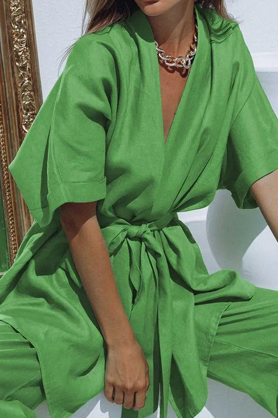 Cotton linen short-sleeved two-piece suit