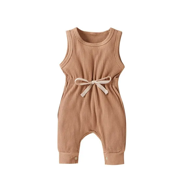 Cotton Romper Elastic Band Brown