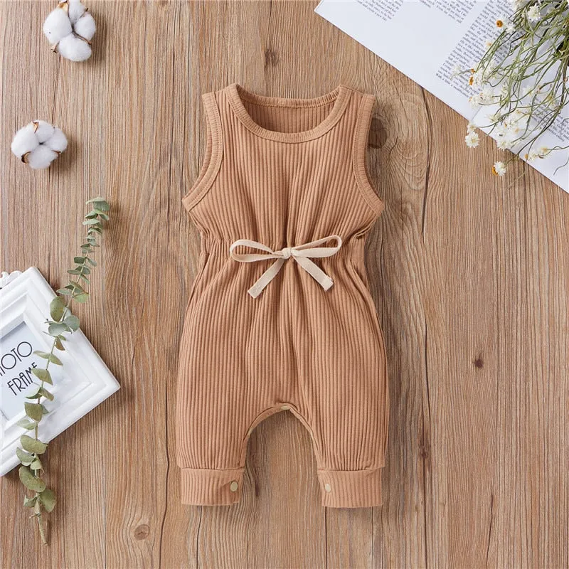 Cotton Romper Elastic Band Brown