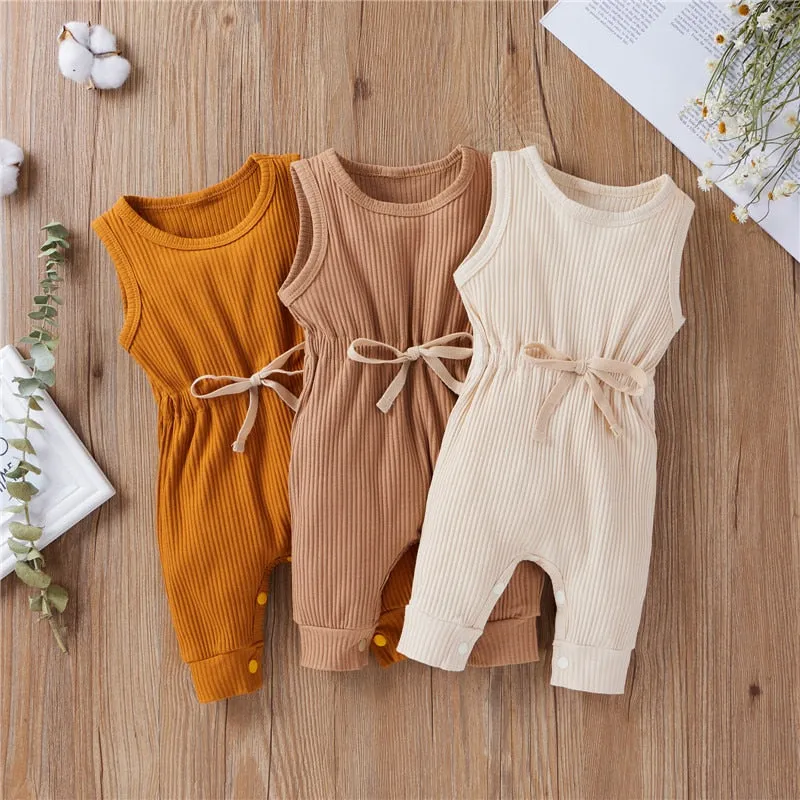 Cotton Romper Elastic Band Brown