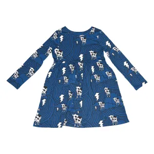 Cow Cloud Long Sleeve Dress in Blue