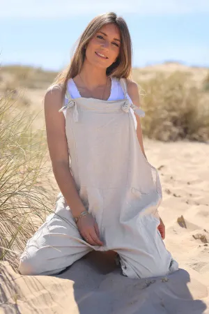 Cream Cotton and Linen Flowing Overalls
