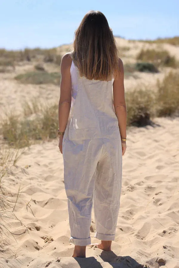 Cream Cotton and Linen Flowing Overalls