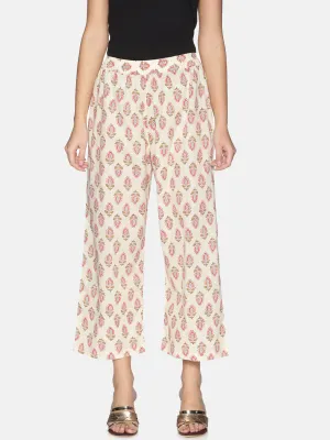 Cream Cotton Printed Narrow Palazzo